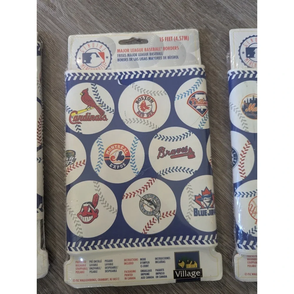 3 Village‎ Major League Baseball MLB Borders 15 Ft. Vintage Wallpaper Room Decor